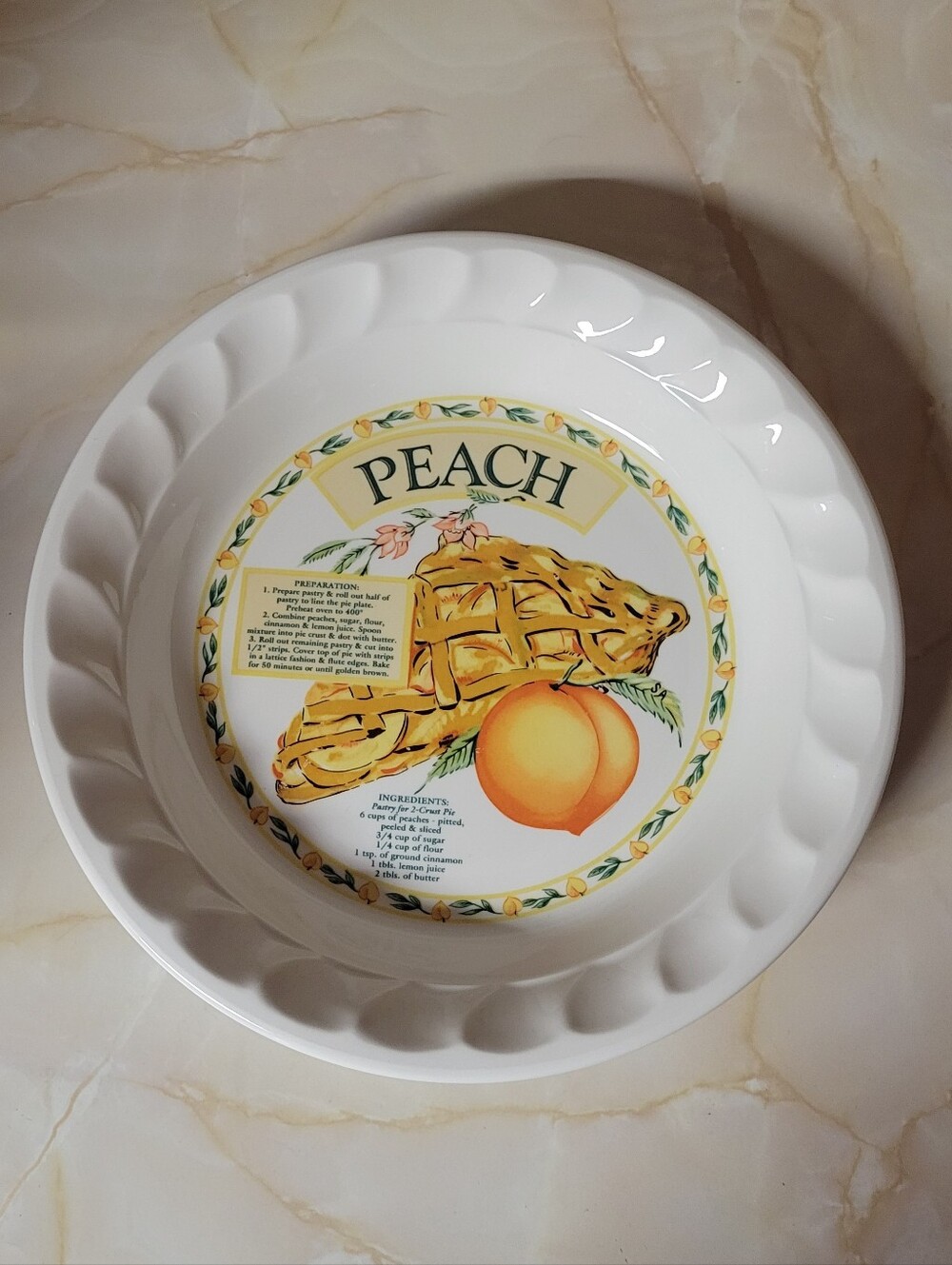 Peach Ceramic Pie Dish with Fruit Design